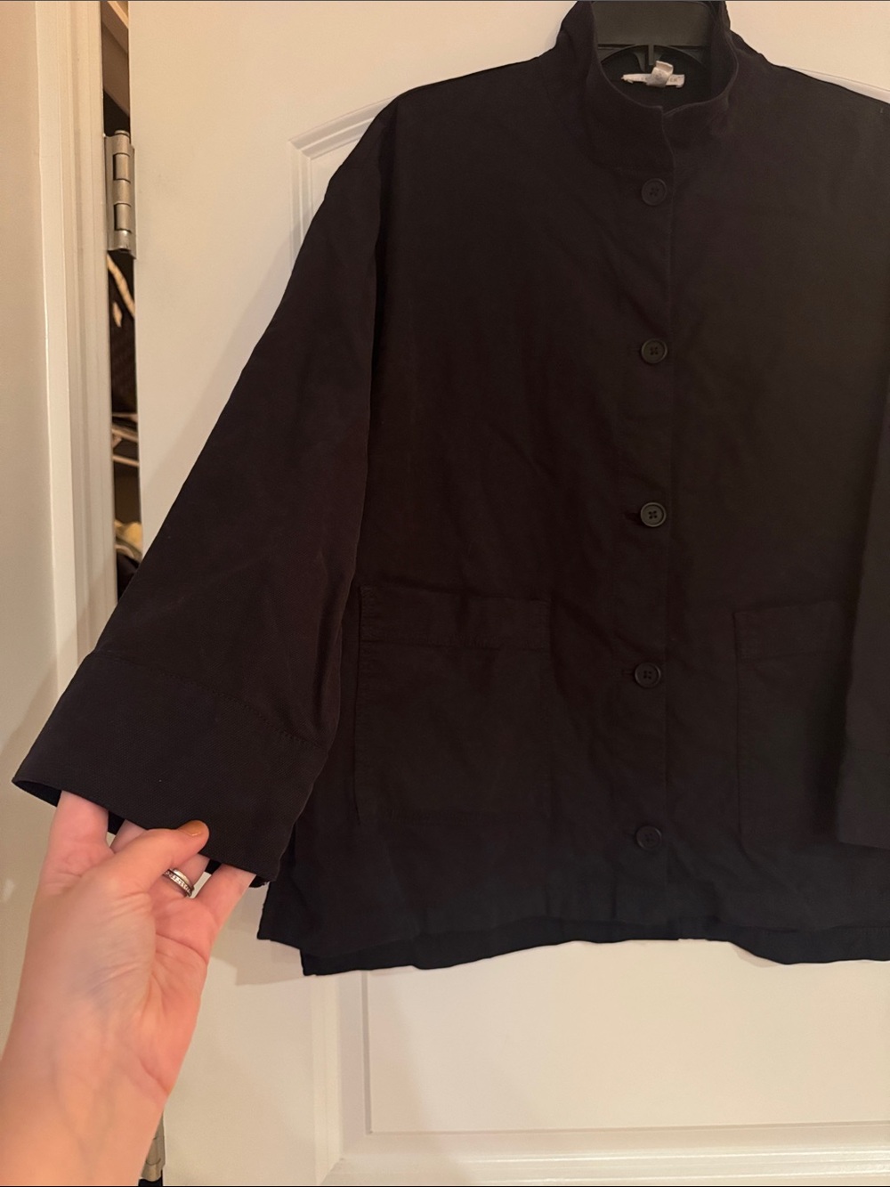 Eileen Fisher Cotton Hemp Stretch Stand Collar Jacket - Picture 7 of 12